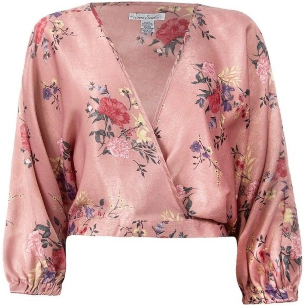 Sans Souci Mauve Floral Surplice Satin‎ Top. Size M (130)